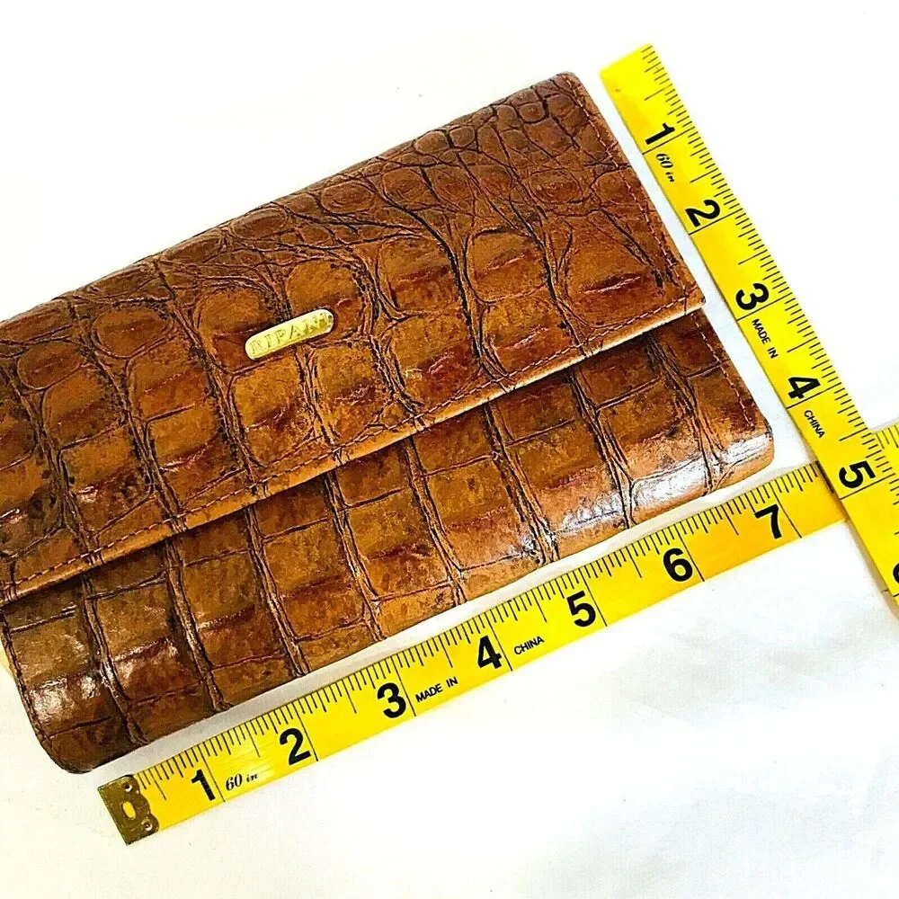 Ripani Italy Wallet Trifold Genuine Leather Embossed Crocodile Clutch Brown